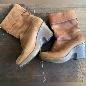 Dansko brown leather and faux wood wedge boots 36